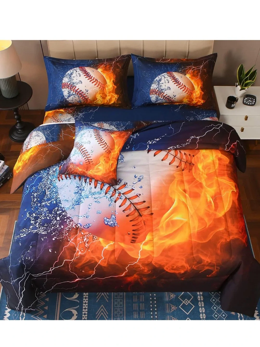 NWT Baseball and‎ Fire Comforter Sets for Boys6 Piece Bed in A Bag